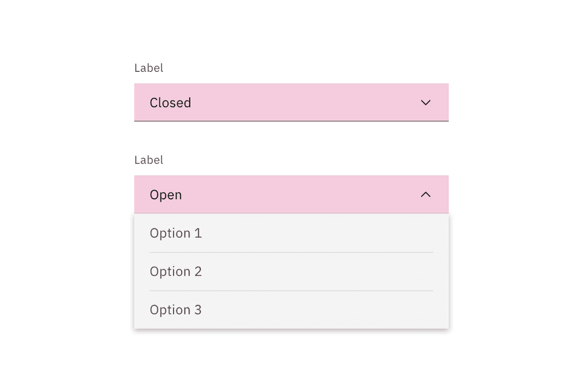 Default dropdown closed and open state click targets.